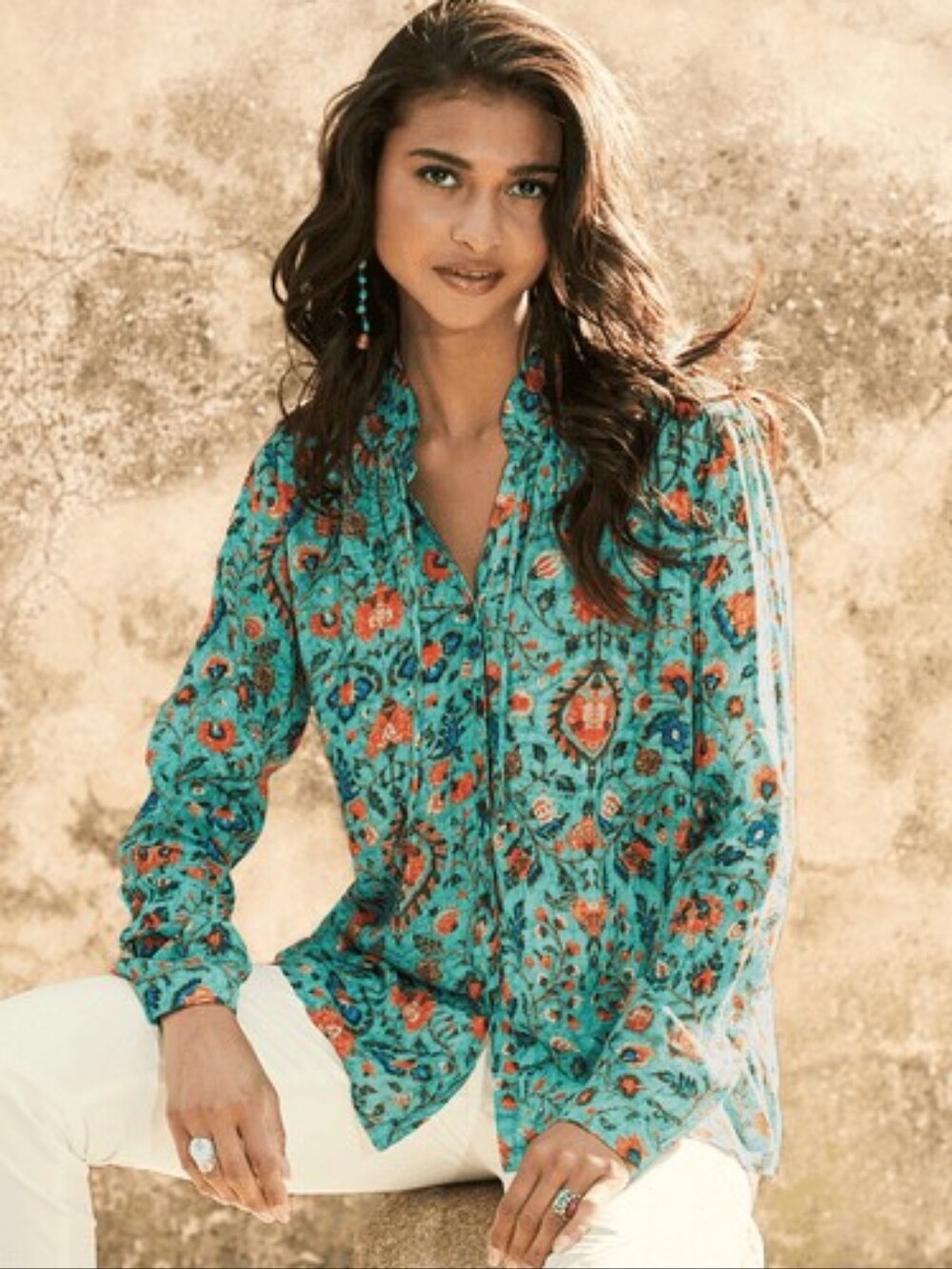 Peruvian Connection Floral Button Up Blouse Size XL